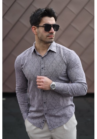 Erkek Şamre Kumaş Gömlek Kahve