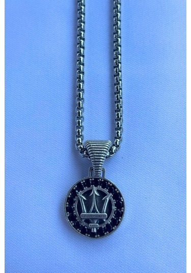 Mızraklı El İşçiliği Paslanmaz Çelik Zincir Erkek Kolye Gümüş