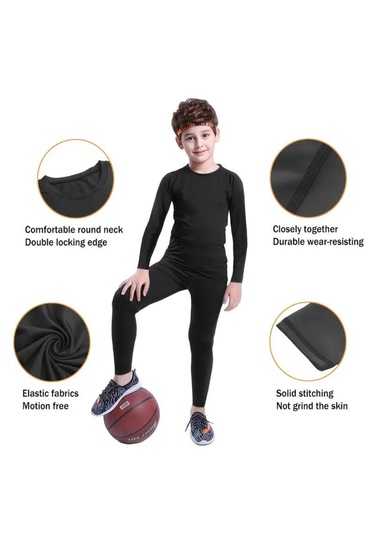 Kız Erkek Çocuk Pamuklu Kışlık Termal İçlik Tayt Uzun Kollu Alt Üst Takım 2 Adet Siyah