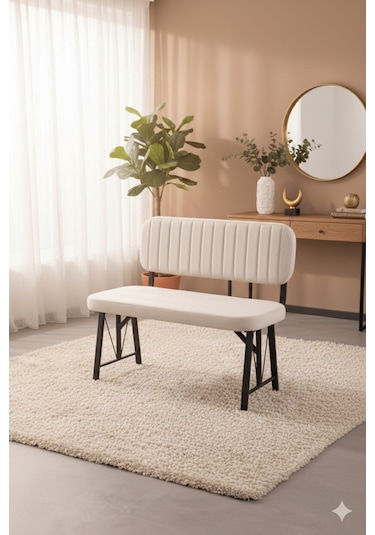 Elfin Mutfak , Yemek Odası Bahçe Balkon Otel Restoran Kafe Bench, Puf, Sırtlı Bench -1 Adet Krem Krem