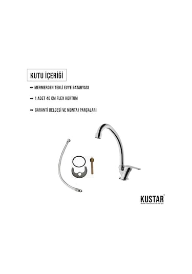 Kustar Krom Mermerden Tek Su Girişli Lavabo Musluğu Krom