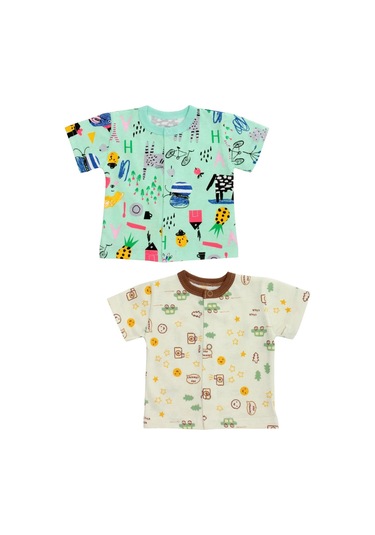 Rst Kısa Kollu Yenidoğan Bebekler İçin Bluz - 2 Adet. 403124013 Yeşil