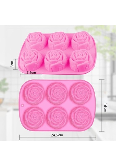 Maoyaya 3 Parça Gül Şekilli Silikon Kalıp Seti Pembe Yemek Pişirme & El Yapımı İçin Pembe