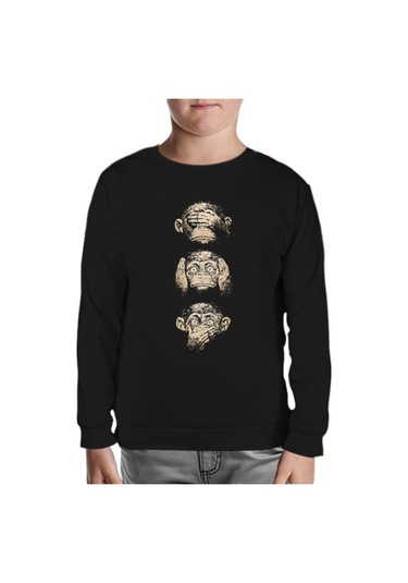 Three Monkeys Siyah Çocuk Sweatshirt Siyah