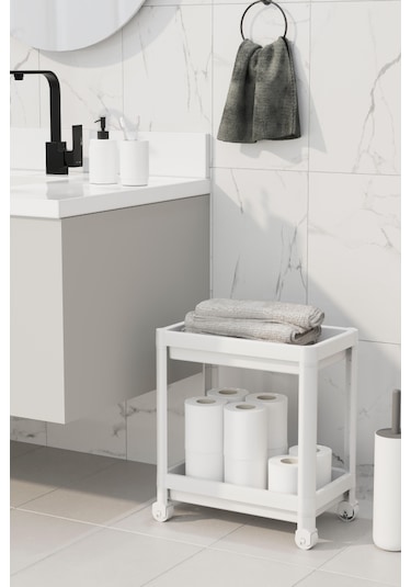 2 Katlı Düzenleyici Mutfak Rafı Banyo Rafı, Dolap Tezgah Altı Evye Altı Deterjanlık - Beyaz Beyaz