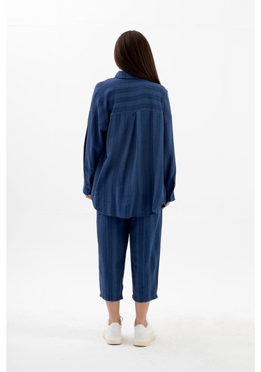 Krinkıl Kumaş Keten İkili Takım - İndigo-indigo İndigo
