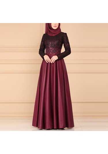 Sones Dantel Dikiş Retro Büyük Salıncak Elbise Etnik Stil Uzun Kollu İnce Elbise Mor