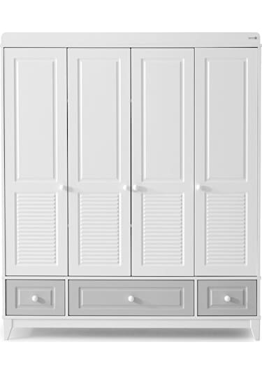 Lorena 4 Kapılı Dolap, Bebek ve Genç Odası Dolap Beyaz - Gri
