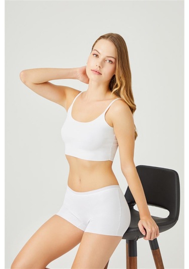 Beyaz Basic Lazer Kesim Dikişsiz Kadın Boxer Külot Beyaz
