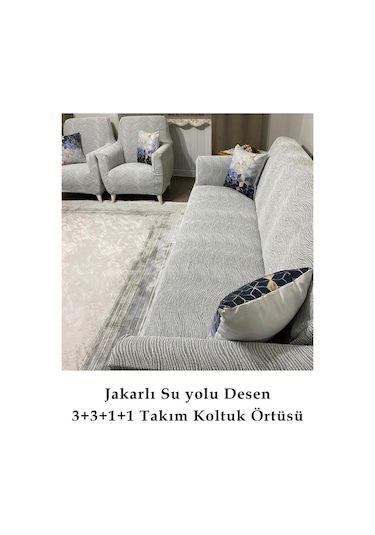 StarMall Su Yolu Koltuk Örtüsü, kanepe, çekyat Kılıfı Yıkanabilir Streçli Lastkli Esnek 3+3+1+1 Takım Taş Gri