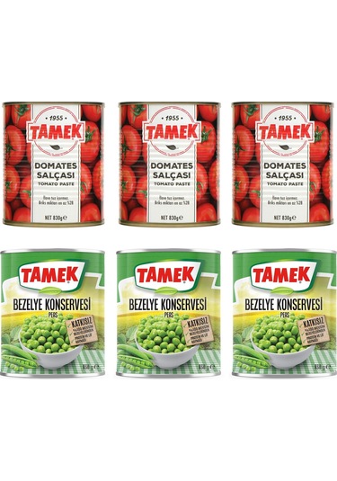 Tamek Domates Salçası 830 Gr 3'lü + Bezelye 830 Gr 3'lü Set