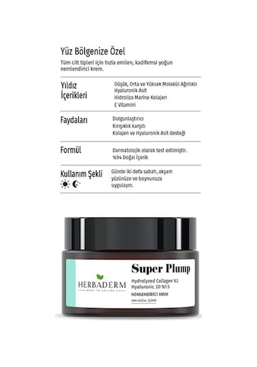 Herbaderm Super Plump Dolgunlaştırıcı ve   Nemlendirici Krem 50 ML