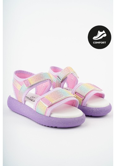 Muggo Cruz Garantili Günlük Ortopedik Hafif Taban Simli Ve Cırtlı Kız Çocuk Sandalet Mor