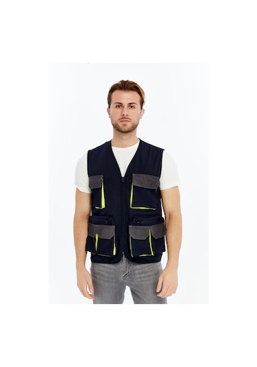 Uniprom İş Yeleği Lizbon Plus Model Çok Cepli Harman Kumaş Lacivert
