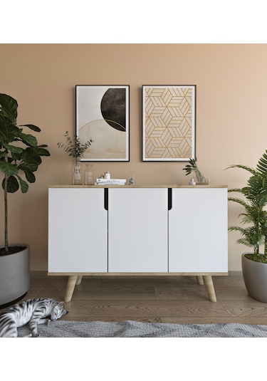 Verona Çok Amaçlı Ahşap Ayaklı Konsol Safir Meşe-beyaz