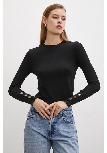 Kolu Düğmeli Bluz Siyah Siyah