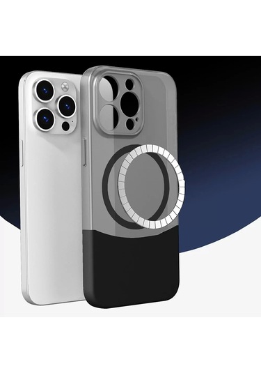 İphone Uyumlu 15 Pro Kılıf Magsafe Şarj Kartlıklı Mıknatıslı Duble 1.7mm Kapak Kart Bölmeli Lacivert
