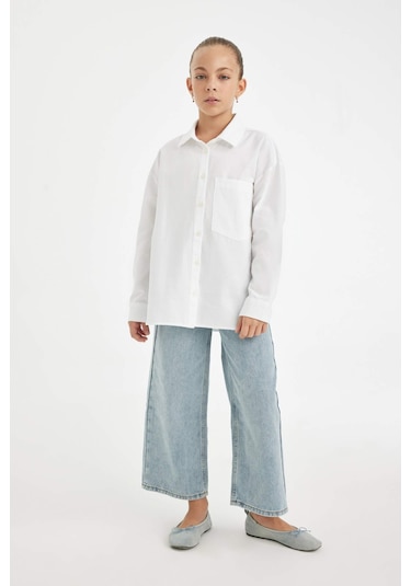 DeFacto Kız Çocuk Oversize Geniş Kalıp Poplin Basic Düz Uzun Kollu Beyaz Okul Gömleği C7482A824AUWT34 DeFacto Kız Çocuk Oversize Geniş Kalıp Poplin Basic Düz Uzun Kollu Beyaz Okul Gömleği C7482A824AUWT34