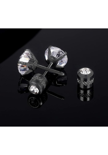 Siyah Paslanmaz Çelik Vidalı Beyaz Zirkon Taşlı Unisex/erkek Beyaz - Siyah