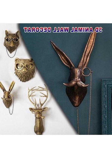 Novahub Reçine Heykel Duvar Dekorasyon - Deer Kolye Duvar Montaj, Antik Bakır Rengi, Duvar Tasarımı Deer