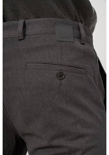 Koyu Antrasit Düz Gabardin Slim Fit Casual Pantolon 1003245102 Koyu Antrasit