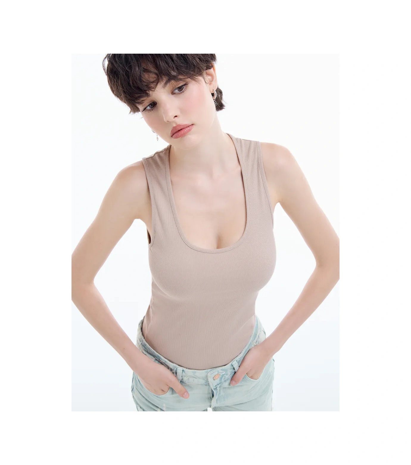 Tvoe Geniş Askılı Çizgili Atlet 436014745 Bej