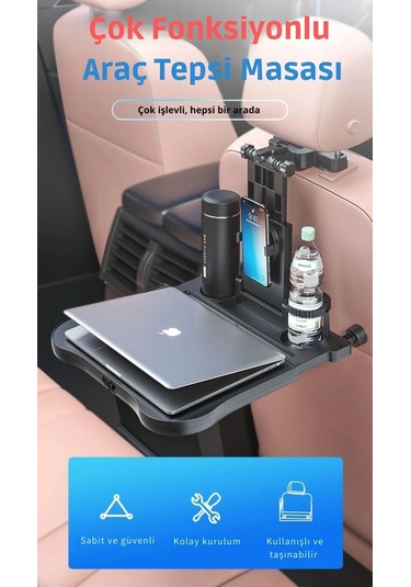 Shopytech Evrensel Araç Koltuğu Masası 360 Döner Tepsi Tablet Laptop Standı Ve Bardaklık 1 Adet