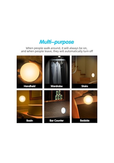 Jms Beyaz Şarj Edilebilir Led Hareket Sensörü Usb Led Gece Lambası Kablosuz Enerji Tasarruflu Beyaz