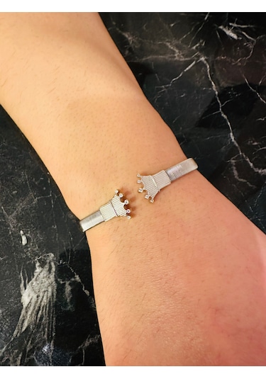 Gümüş Erkek Bileklik ,0.15 Karat Doğal Beyaz Safir Taşlı