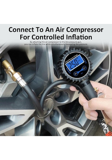 Symbee Yüksek Hassasiyetli Dijital Lastik Basınç Ölçer Ve Şişirme Cihazı, 180 Psı, Led Ekranlı, Tüm Araçlar İçin