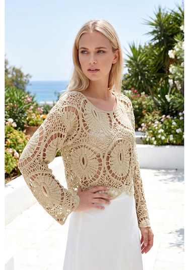 Sayzen Your Shine Dantel Işleme Crop Bluz Sy-shn2610 Stone