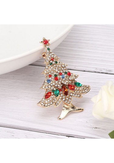 Mufunye Kırmızı Taşlı Noel Ağacı Desenli Yetenekli Broş - Kaliteli Alyaş材质 - Partiler Ve Hediyeler İçin Ideal Diğer