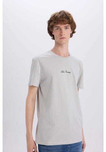 DeFacto %100 Pamuk Slim Fit Dar Kesim Bisiklet Yaka Baskılı Kısa Kollu Tişört X3932AZ25SMGR91