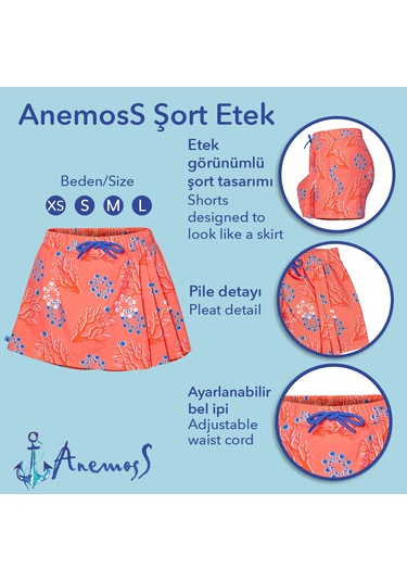 Anemoss Mercan Kadın Şort Etek Lastikli Bel, Bağcıklı, Pembe Desenli Yazlık Skort Çok Renkli