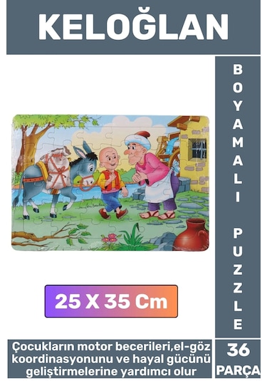 Premium Eğlenceli El Göz Koordinasyonu Motor Becerisi 36 Parça Boyamalı Puzzle Keloğlan