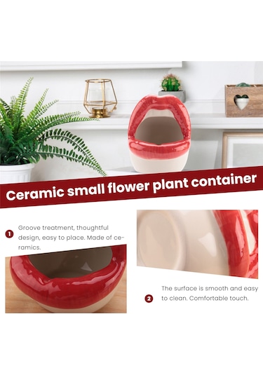 Yaratıcı Sukulent Kaktüs Saksısı, Seramik Küçük Çiçek Bitkileri Kapları Büyük Dudaklar Saksı Ev Ofisi İçin, Kırmızı