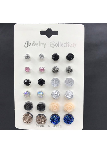 Samdoo 12 Çift Renkli Taşlı Minimalist Küpe Seti - Güzellik Ve Tarz İçin Moda Aksesuarı Diğer