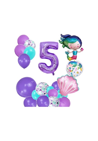 5 Yaş Deniz Kızı Temalı Doğum Günü Parti Kutlama Seti Konsept 2