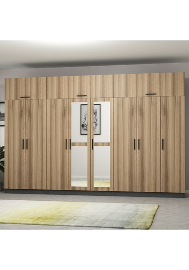 Minar Kale 8 Kapaklı 2 Aynalı 4 Ç Dolap Ve Yüklük Antrasit Dore 255cm Çok Renkli