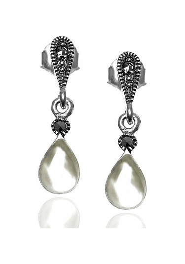 Sedef ve Markazit Taşlı 925 Ayar Gümüş Bayan Küpe N11.80711