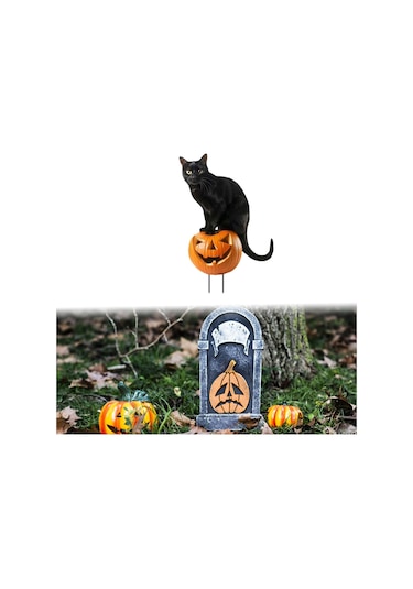 Suntek Heykeli Bahçe Kazığı 18,9x28-cm-kara-kedi-balkabağı