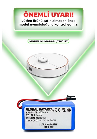 360 S7 Uyumlu Batarya 3500mah Li-ion Pil Ultra Kapasite