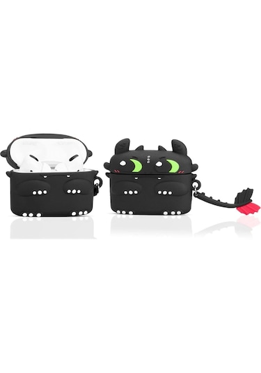 Apple Airpods Pro 3. Nesil 2025 Uyumlu Figürlü Silikon Kılıf Anahtarlıklı Kılıf Siyah - Yeşil