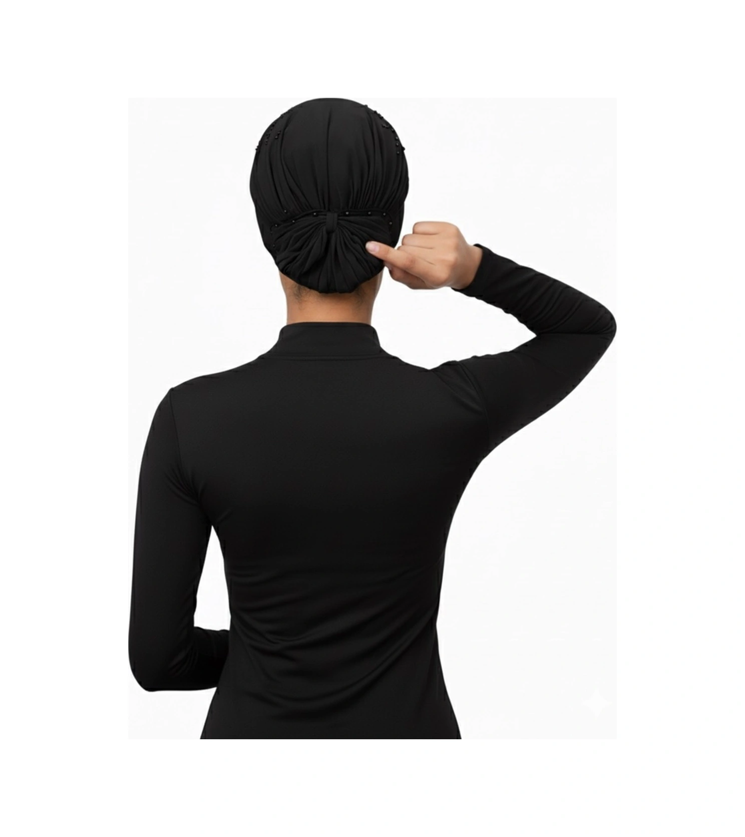 Topuzlu Siyah Hazır Türban Tesettür Bone Siyah