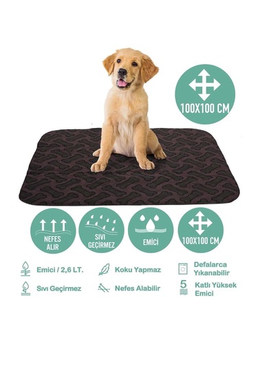 Abso 4 Katlı Yıkanabilir Emici Köpek Pedi Kahve Kemik Baskılı