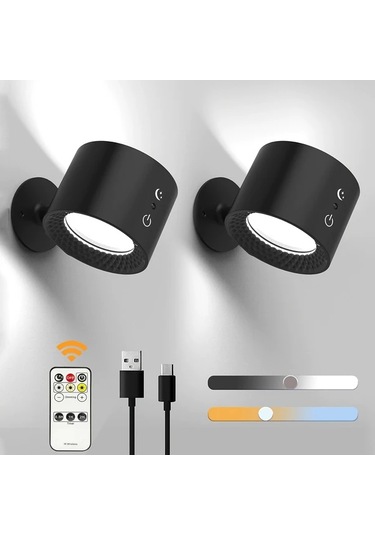 Fochsia Siyah 360 Derece Dönen Manyetik Duvar Lambası Uzaktan Kumanda Dokunmatik Aydınlatma Siyah