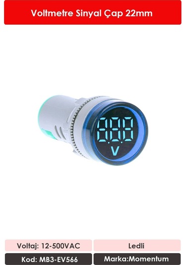 Momentum 22mm Voltmetre Sinyal Lambası 12-500VAC Mavi MB3-EV566