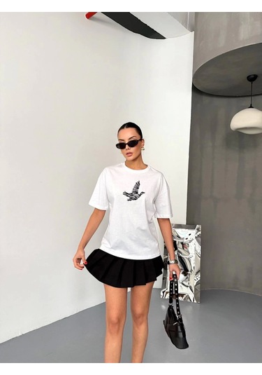 Tanla Butik Kısa Kol Baskılı T-shirt - Beyaz Beyaz