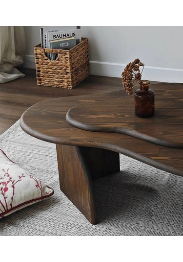 Meltedi Masif Ağaç Tasarım Orta Sehpa 96 X 65cm Ceviz