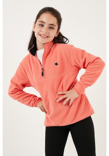 Lela Yumuşak Dokulu Fermuarlı Dik Yaka Şardonlu Kışlık Unisex Çocuk Polar 5905002 Somon